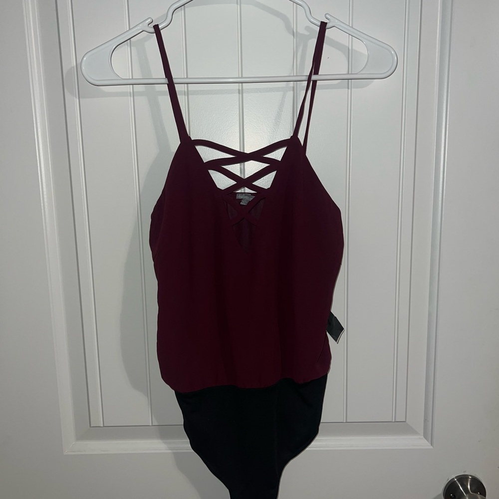 Charlotte Russe Burgundy and Black Strappy Bodysuit